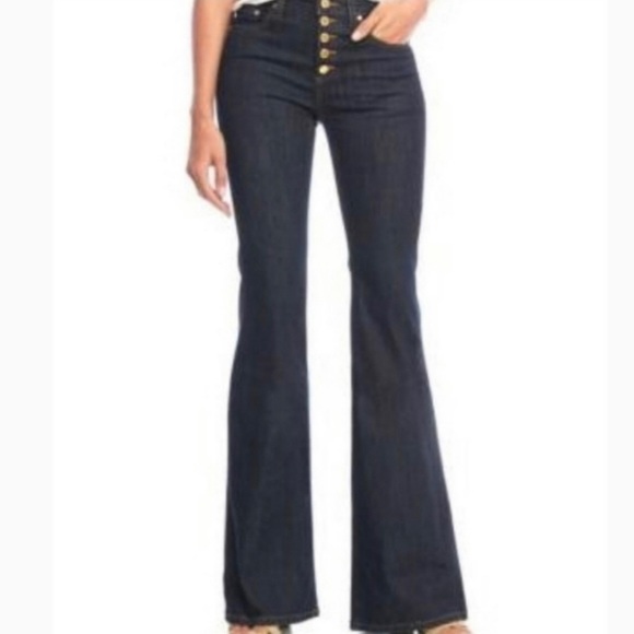 Michael Kors Selma Flare Button Front High Rise Jeans Blue Size 4 - Picture 3 of 15